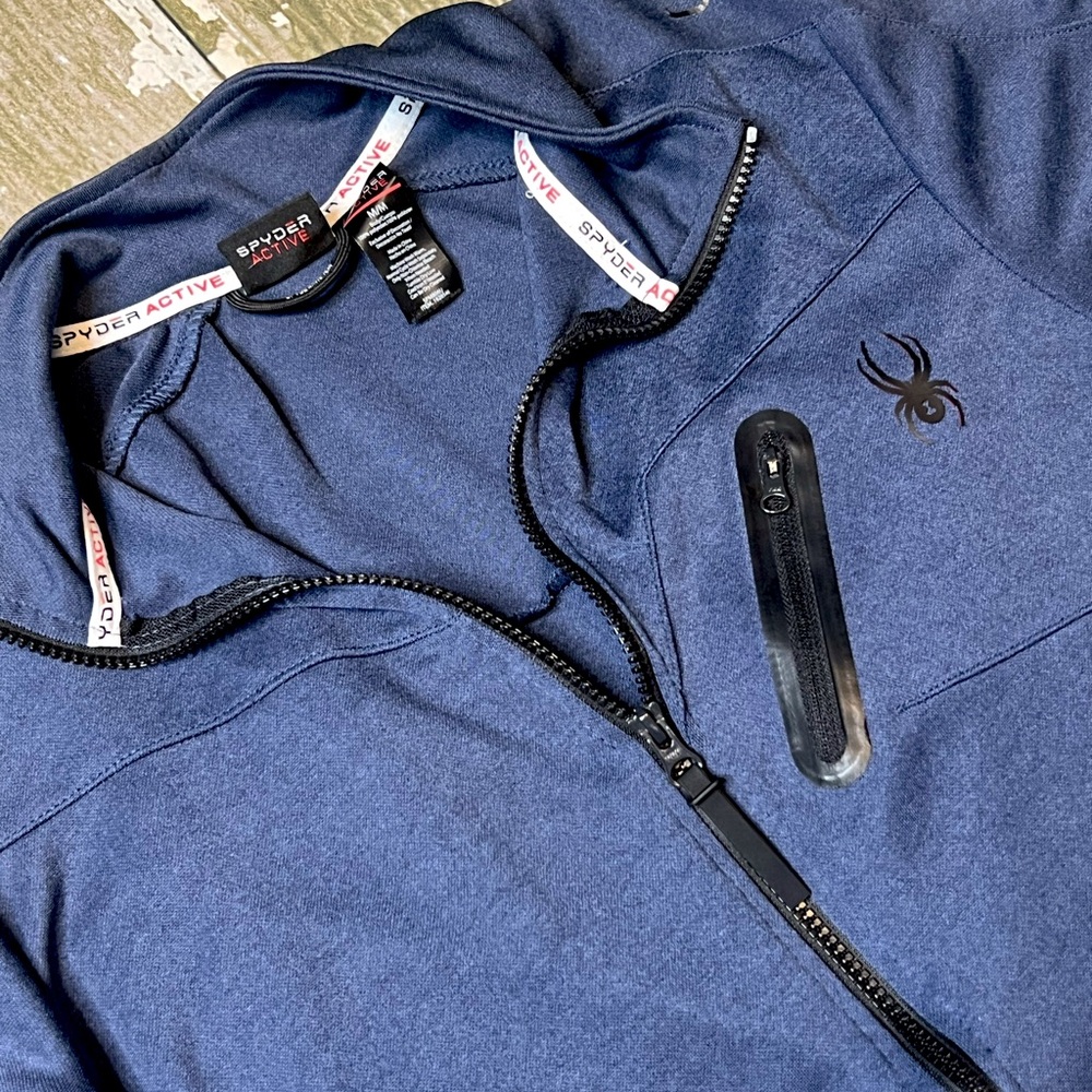 Spyder Active Mens Medium Blue Pro Web Full Zip Outdoor Jacket Fleece Sweatshirt